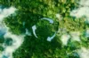Bild eines Waldes von Oben das so bearbeitet ist dass es aussieht wie das Recycling-Symbol